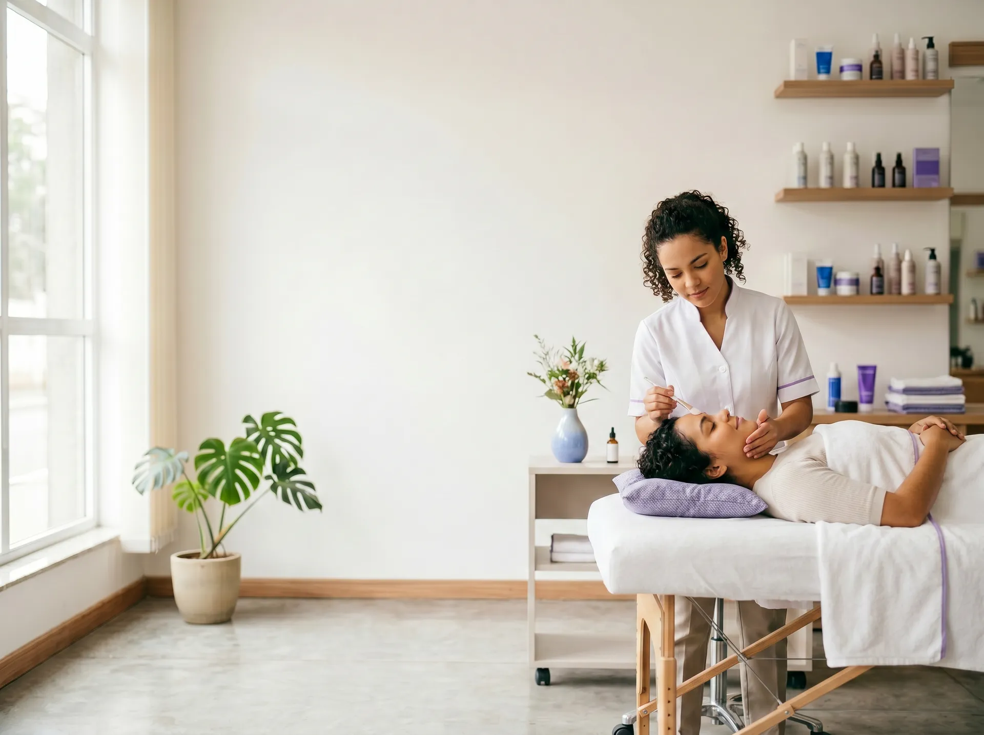 Esteticista fazendo limpeza de pele em uma cliente